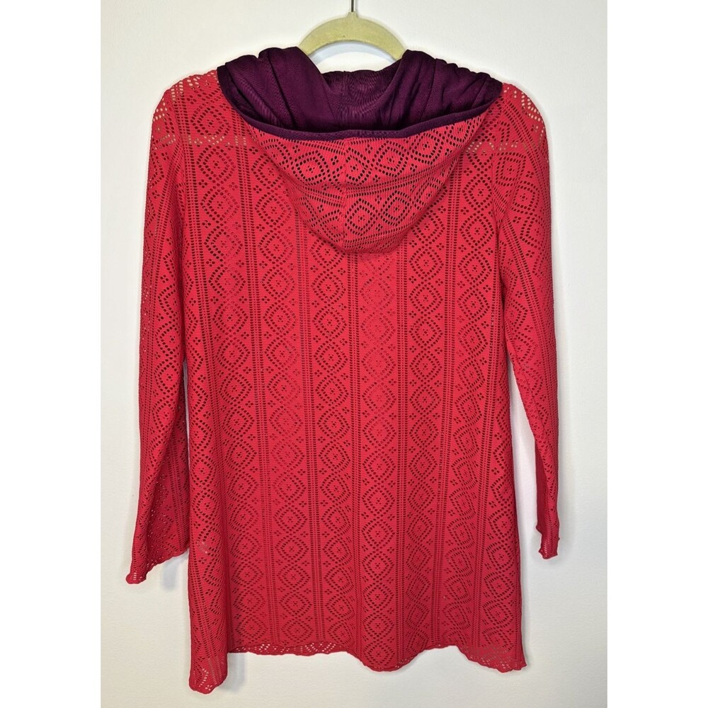 Title Nine Hider Hoodie Medium Dragonfruit Pink Purple Trim UPF 50+ Sun Shirt EU - Picture 3 of 8